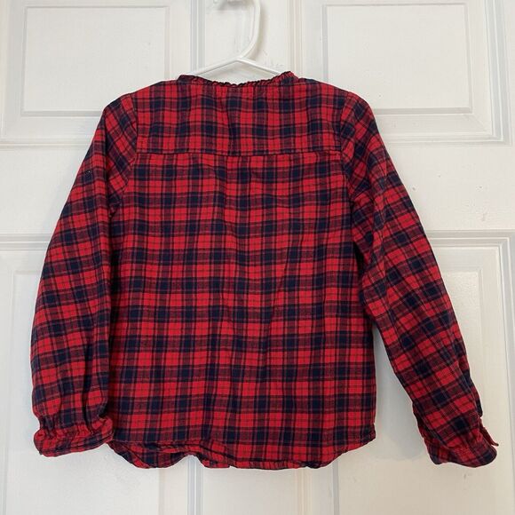 Baby Gap Red Plaid Button Down Ruffle Shirt Size 5/5T Navy Cotton Holiday Kids - Picture 5 of 6